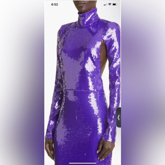 LaQuan Smith Sequin Mock Neck Long Sleeve Cutout Column Gown - Picture 5 of 5